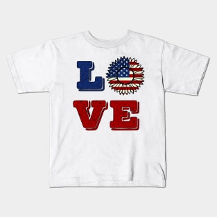 Love patriotic Sunflower 4th of July Kids T-Shirt